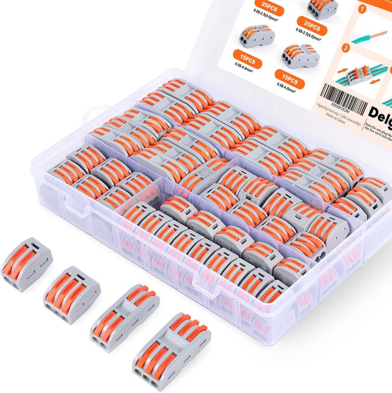 Delgada 80pcs 2/3 Ports Lever Wire Connectors, 2 in 2 Out Lever Nuts, 3 in 3 Out Push-in Wiring Connectors, Electrical Compact Splicing Wire Connectors Nuts Kit - Image 1